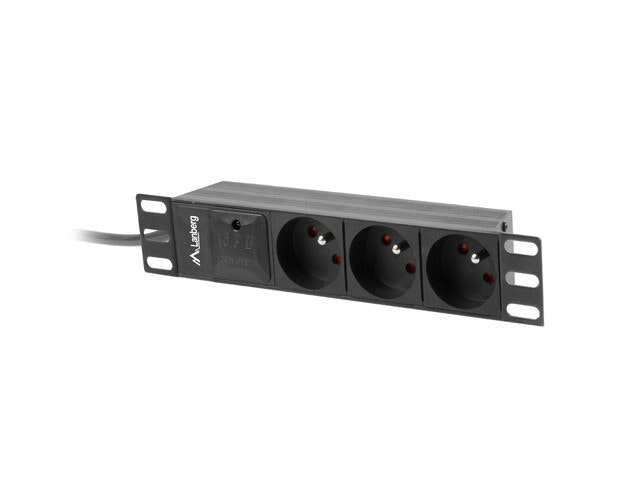 STRÖMFÖRDELNINGSENHET (PDU) 10" LANBERG 1U 16A 2M 3X FRANSKA UTTAG SVART