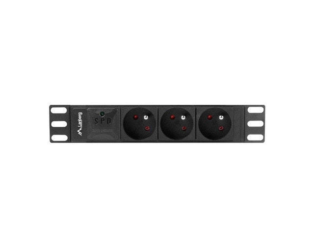 STRÖMFÖRDELNINGSENHET (PDU) 10" LANBERG 1U 16A 2M 3X FRANSKA UTTAG SVART
