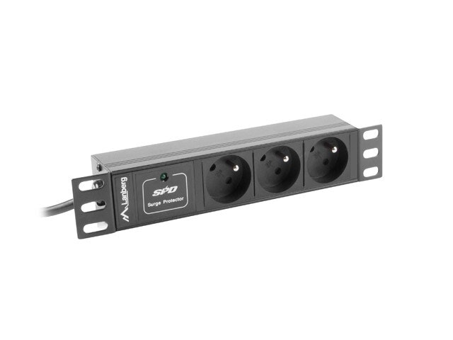 STRÖMFÖRDELNINGSENHET (PDU) 10" LANBERG 1U 10A 2M 3X FRANSKA UTTAG SVART C14