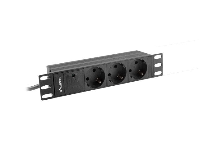STRÖMFÖRDELNINGSENHET (PDU) 10" LANBERG 1U 10A 2M 3X SCHUKO UTTAG SVART C14