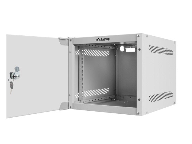 RACKSKÅP 10" VÄGGMONTERAT 4U/280X310 (FLAT PACK) MED GLASDÖRR GRÅ LANBERG