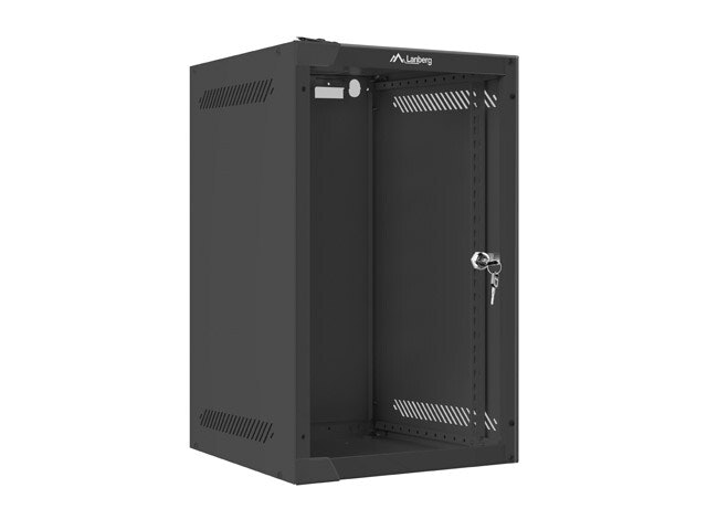 RACKSKÅP 10" VÄGGMONTERAT 9U/280X310 (FLAT PACK) MED GLASDÖRR SVART LANBERG