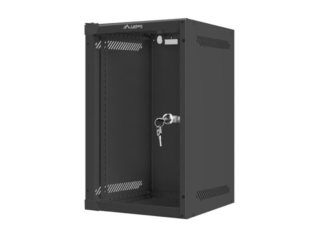 RACKSKÅP 10" VÄGGMONTERAT 9U/280X310 (FLAT PACK) MED GLASDÖRR SVART LANBERG