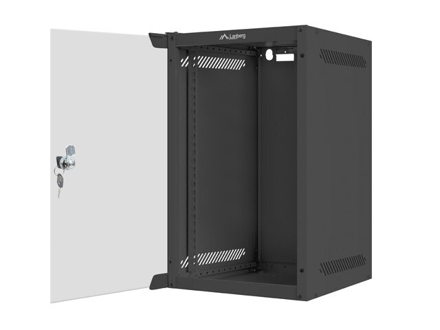 RACKSKÅP 10" VÄGGMONTERAT 9U/280X310 (FLAT PACK) MED GLASDÖRR SVART LANBERG