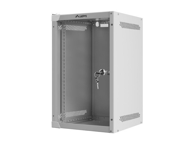 RACKSKÅP 10" VÄGGMONTERAT 9U/280X310 (FLAT PACK) MED GLASDÖRR GRÅ LANBERG