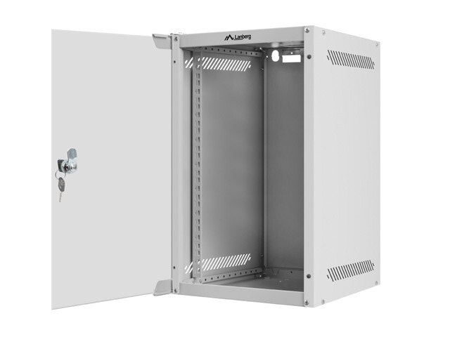 RACKSKÅP 10" VÄGGMONTERAT 9U/280X310 (FLAT PACK) MED GLASDÖRR GRÅ LANBERG