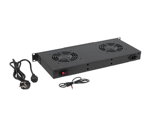 19" FLÄKTAGGREGAT / VENTILATIONSPANEL MED LCD 2 FLÄKTAR + TERMOSTAT 230V SVART LANBERG