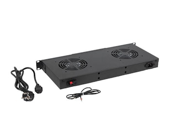 19" FLÄKTAGGREGAT / VENTILATIONSPANEL MED LCD 2 FLÄKTAR + TERMOSTAT 230V SVART LANBERG