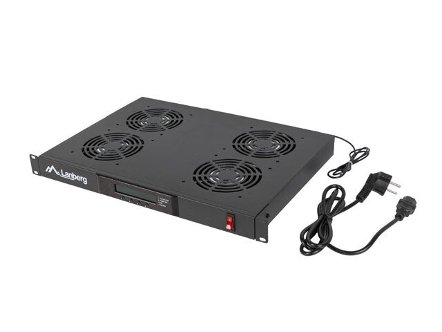 19" FLÄKTAGGREGAT / VENTILATIONSPANEL MED LCD 4 FLÄKTAR + TERMOSTAT 230V SVART LANBERG