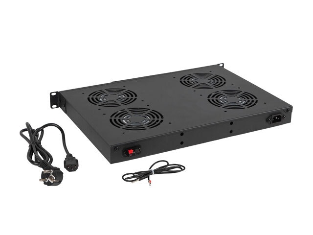 19" FLÄKTAGGREGAT / VENTILATIONSPANEL MED LCD 4 FLÄKTAR + TERMOSTAT 230V SVART LANBERG