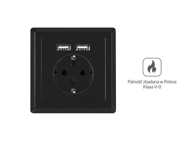 VÄGGUTTAG 230V MED 2 USB-PORTAR 2.1A, SCHUKO UTTAG SVART LANBERG