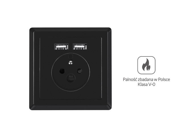 VÄGGUTTAG 230V MED 2 USB-PORTAR 2.1A, FRANSKT UTTAG SVART LANBERG
