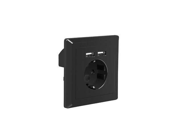 VÄGGUTTAG 230V MED 2 USB-PORTAR 2.1A, SCHUKO UTTAG SVART LANBERG