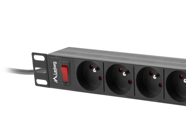 STRÖMFÖRDELNINGSENHET (PDU) 19" LANBERG 1U 16A 3M 9X FRANSKA UTTAG SVART