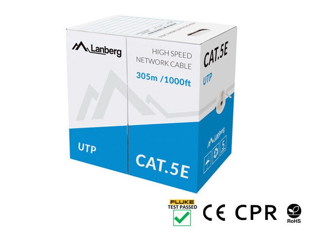 LAN-KABEL CAT.5E UTP 305M SOLID CU GRÅ CPR + FLUKE GODKÄND LANBERG