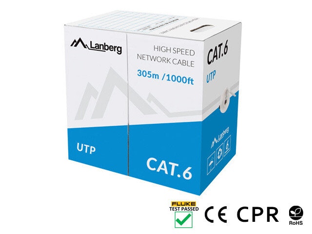 LAN-KABEL CAT.6 UTP 305M SOLID CU GRÅ CPR + FLUKE GODKÄND LANBERG