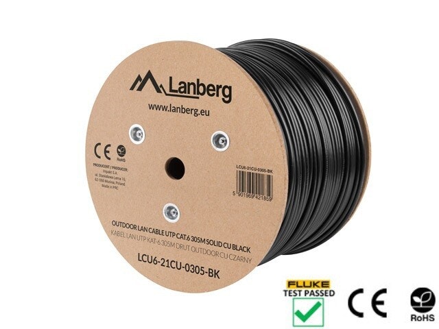 LAN-KABEL CAT.6 UTP 305M SOLID UTOMHUS CU SVART FLUKE PASSERADE LANBERG