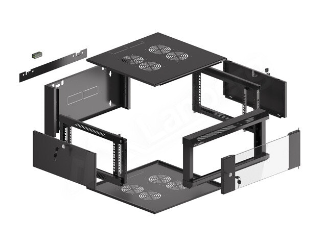 RACKSKÅP 19" VÄGGMONTERAT 4U 600 SNABBMONTERING (FLAT PACK) SVART LANBERG