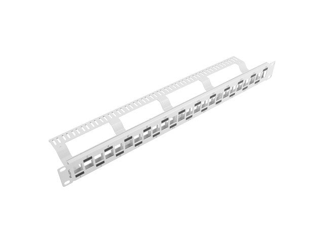 PATCHPANEL BLANK 24 PORT 1U FÖRSKJUTEN MED ORGANISATÖR FÖR KEYSTONE-MODULER GRÅ LANBERG
