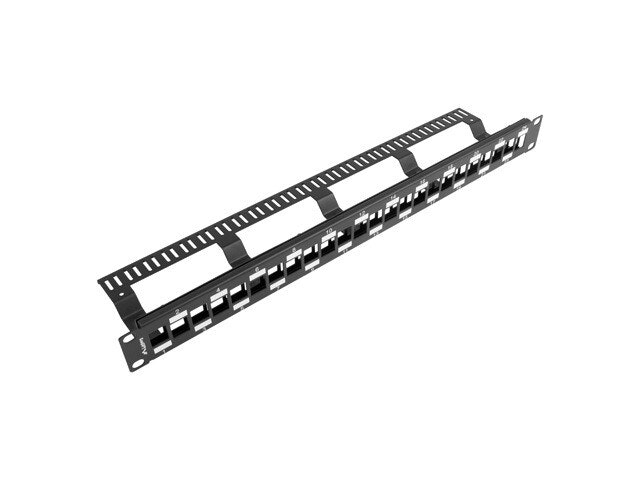 PATCHPANEL BLANK 24 PORT 1U FÖRSKJUTEN MED ORGANISATÖR FÖR KEYSTONE MODULER SVART LANBERG