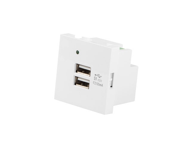 VÄGGUTTAG 230V 45X45 5V 2X USB-A 2.1A VIT LANBERG