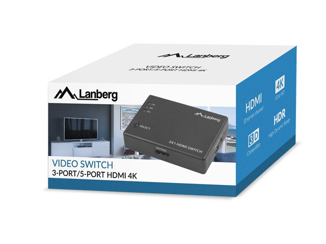 SWITCH VIDEO LANBERG 3X HDMI SVART + MICRO USB PORT + FJÄRRKONTROLL
