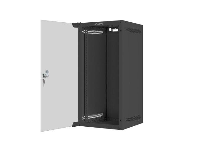 RACKSKÅP 10" VÄGGMONTERAT 12U/280X310 (FLAT PACK) MED GLASDÖRR SVART LANBERG