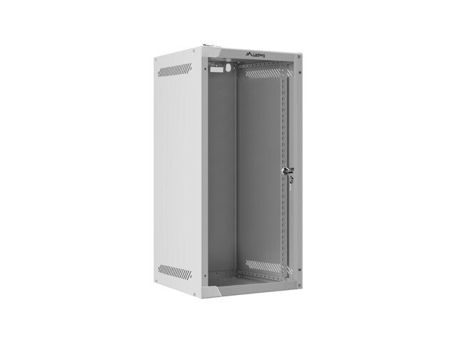 RACKSKÅP 10" VÄGGMONTERAT 12U/280X310 (FLAT PACK) MED GLASDÖRR GRÅ LANBERG