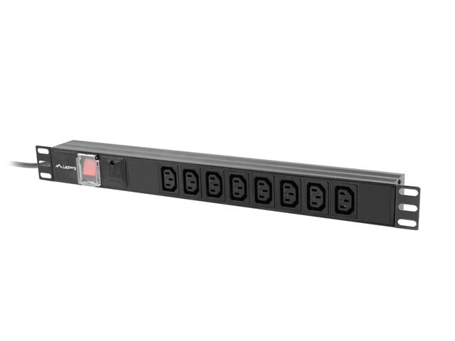 STRÖMFÖRDELNINGSENHET (PDU) 19" LANBERG 1U 16A 2M 8X IEC C13 UTTAG SVART C20