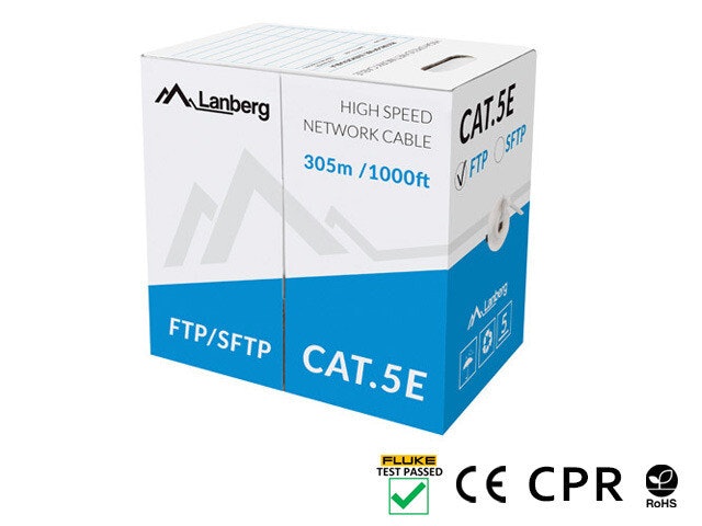 LAN-KABEL CAT.5E SFTP 305M SOLID CU CPR + FLUKE GODKÄND GRÅ LANBERG