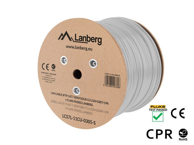 LAN-KABEL CAT.7 SFTP 305M SOLID CU LSZH GRÅ CPR + FLUKE GODKÄND LANBERG