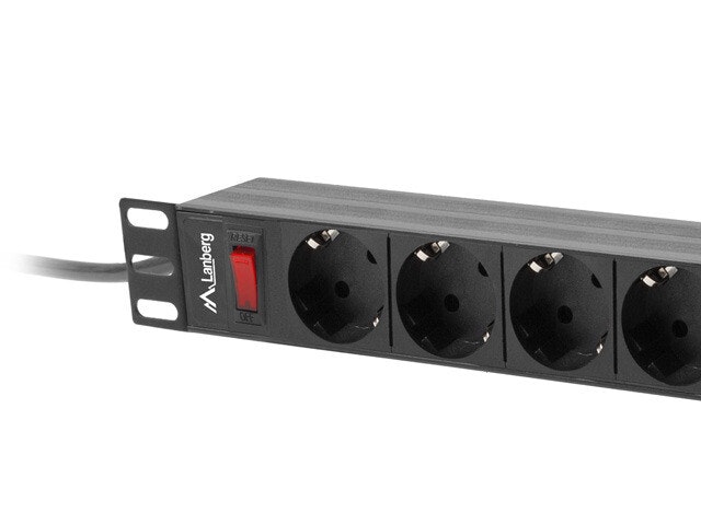 STRÖMFÖRDELNINGSENHET (PDU) 19" LANBERG 1U 16A 3M 9X SCHUKO UTTAG SVART