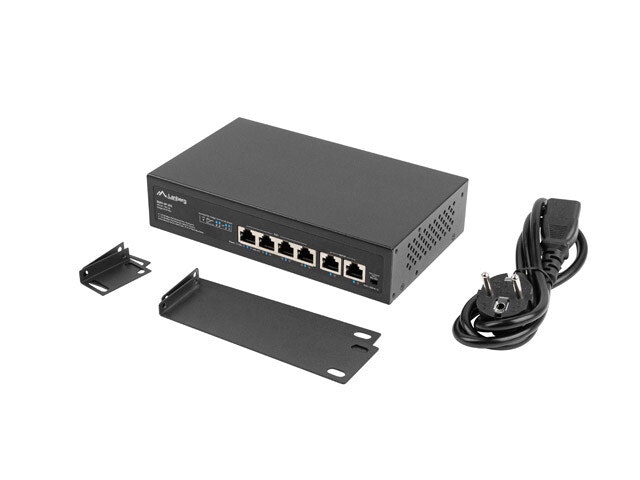 SWITCH LANBERG 4X 100MB POE+/2X 100MB UNMANAGED RACK 10"/19" FAST ETHERNET 60W