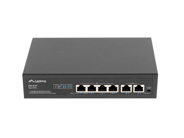 SWITCH LANBERG 4X 100MB POE+/2X 100MB UNMANAGED RACK 10"/19" FAST ETHERNET 60W