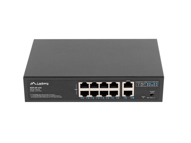 SWITCH LANBERG 8X 100MB POE+/2X 1GB UNMANAGED RACK 10"/19" GIGABIT ETHERNET 120W