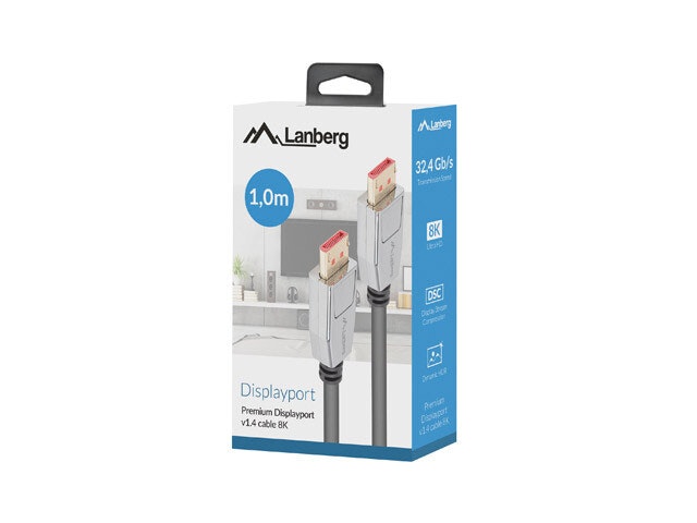 DISPLAYPORT M/M KABEL 20 PIN V1.4 1M 8K 60HZ SVART LANBERG