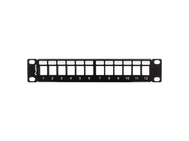 PATCHPANEL BLANK 12 PORTAR 1U MED ORGANISATÖR FÖR KEYSTONE-MODULER SVART LANBERG