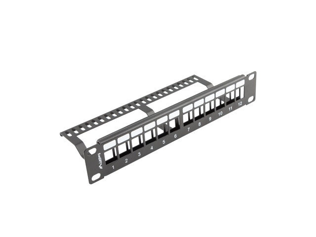 PATCHPANEL BLANK 12 PORTAR 1U MED ORGANISATÖR FÖR KEYSTONE-MODULER SVART LANBERG