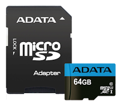 ADATA 64GB MicroSDXC minneskort med SD-adapter, UHS-I, Klass 10, A1, Blå