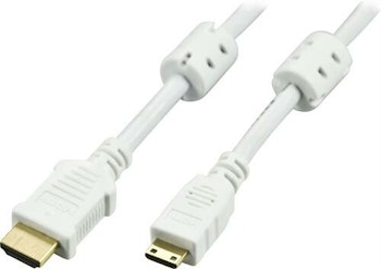 DELTACO HDMI kabel, HDMI High Speed with Ethernet, 4K, Ultra HD i 60Hz, HDMI Type A ha - Mini HDMI ha, guldpläterad, 2m, vit