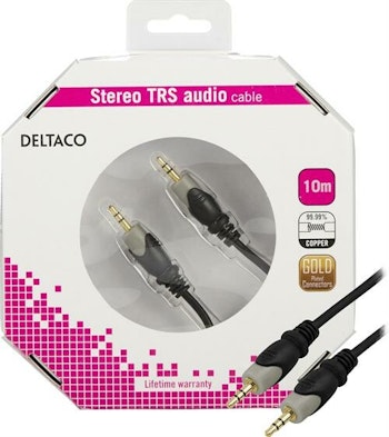 DELTACO ljudkabel, 3,5mm ha - ha, guldpläterad, 10m