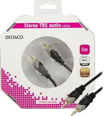 DELTACO ljudkabel, 3,5mm ha - ha, guldpläterad, 5m