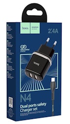 HOCO N4 Laddare dual USB 2.4 Output med Micro USB-Kabel Svart