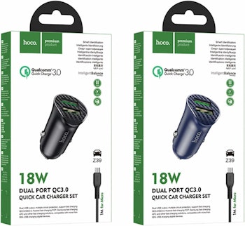Hoco Z39 - Farsighted dual port QC3.0 Fast Car charger and Cable (Total 18W - 1M) - Micro-USB For Samsung Huawei Xiaomi Oppo - Blue