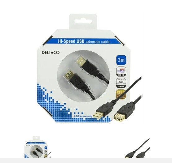 Deltaco Hi-Speed USB-förlängningskabel 3m