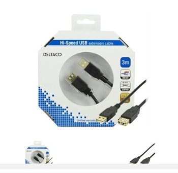 Deltaco Hi-Speed USB-förlängningskabel 3m
