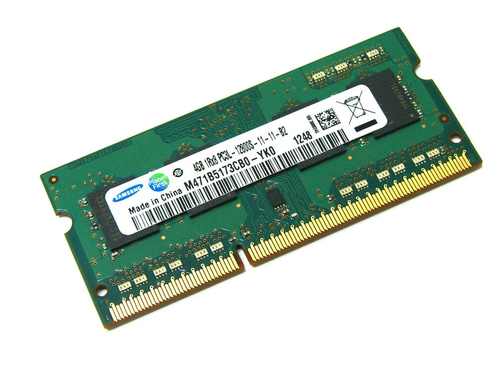 SAMSUNG SODIMM DDR3 MEMORY 4GB 1Rx8 PC3L-12800S-11-11-B2 1600MHz (pulled)