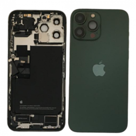 iPhone 13 Pro Max baksida grön med batteri laddkontakt och små delar