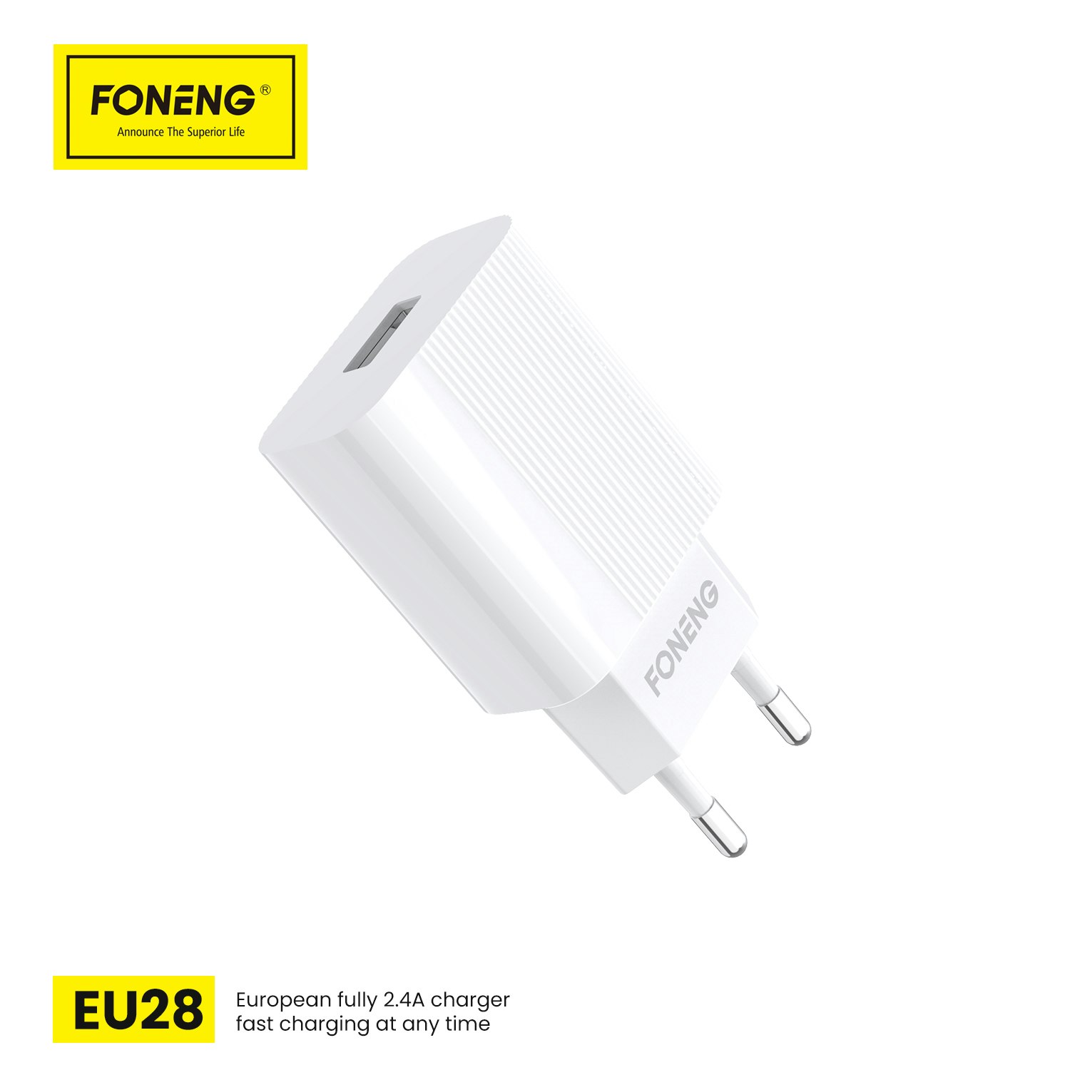 Foneng Wall charger EU28 - USB - 2,4A with USB to Type C cable white