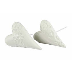 Hjärta stick 6,5cm, creme 2-pack